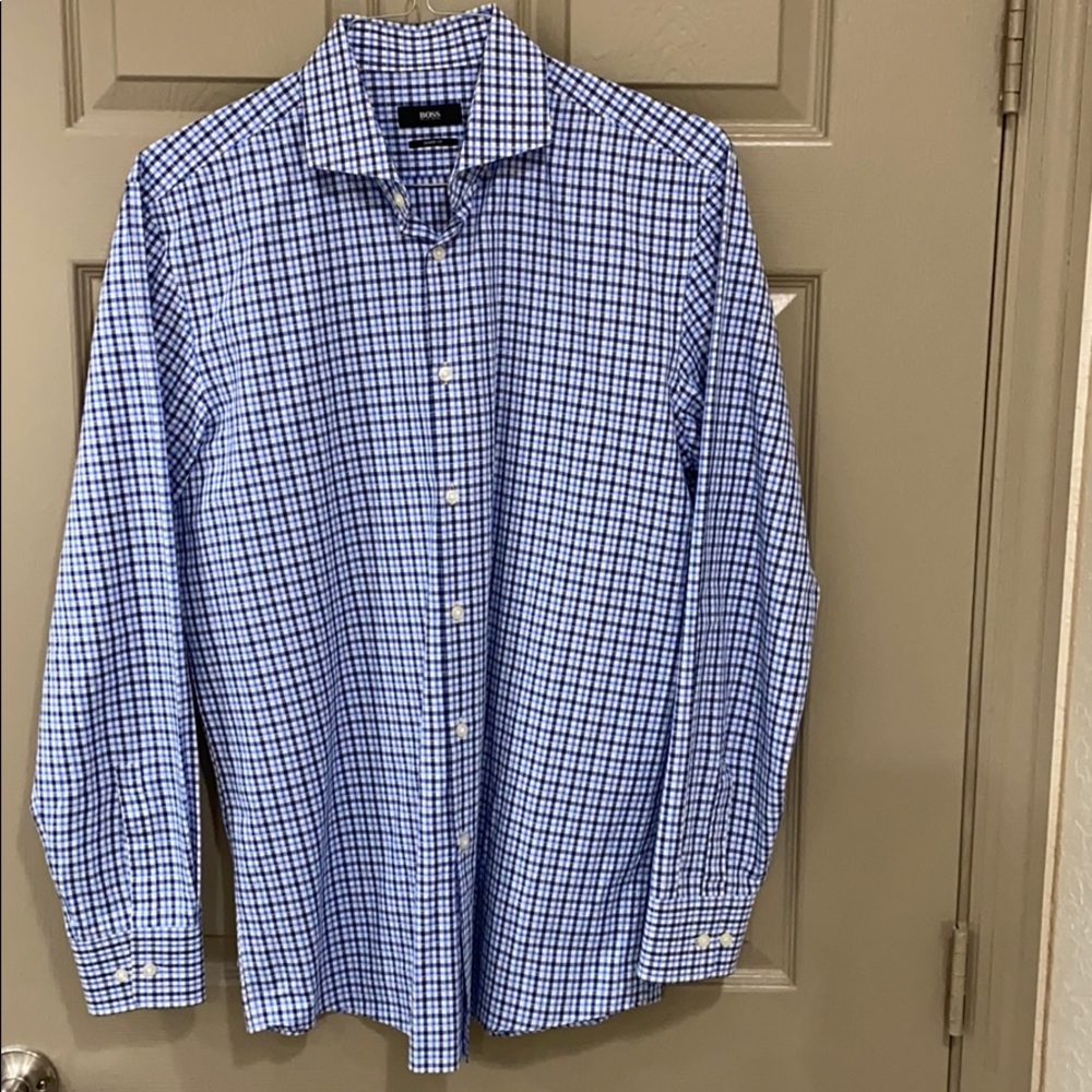 hugo boss sharp fit dress shirt by Hugo Men's Shirt, -Light Blue, 14.5R : Clothing, Shoes & Jewelry adjustable button cuffs 100% cotton Machine wash Easy Iron Camisa Slim Fit
